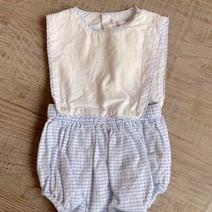Sophie & Lucas boys white and blue seersucker romper. Size 6m